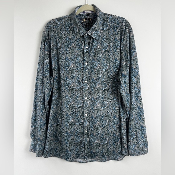 Scully Signature Soft 100% Cotton Western Blue Paisley Pearl Button Snap Shirt L - Picture 1 of 10